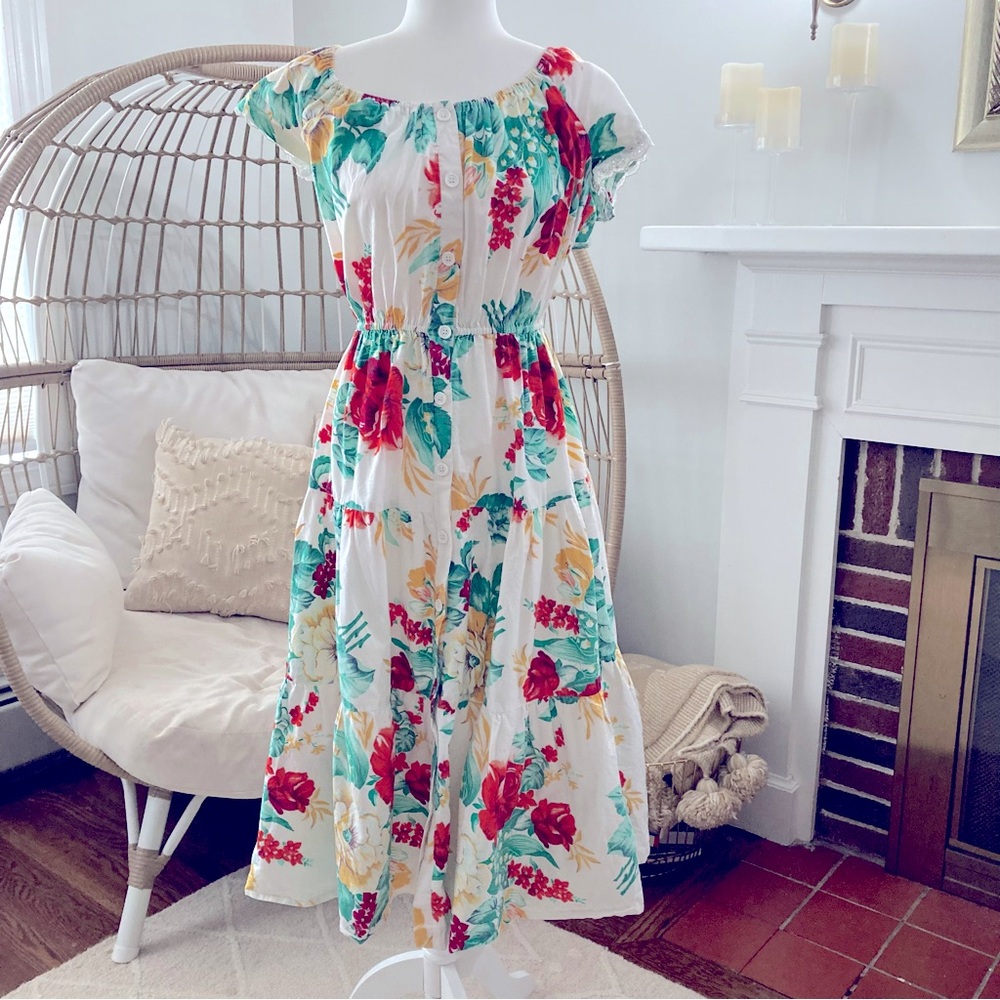 Vintage Young Edwardian Floral Maxi Dress Romantic Cottagecore Prairie Garden